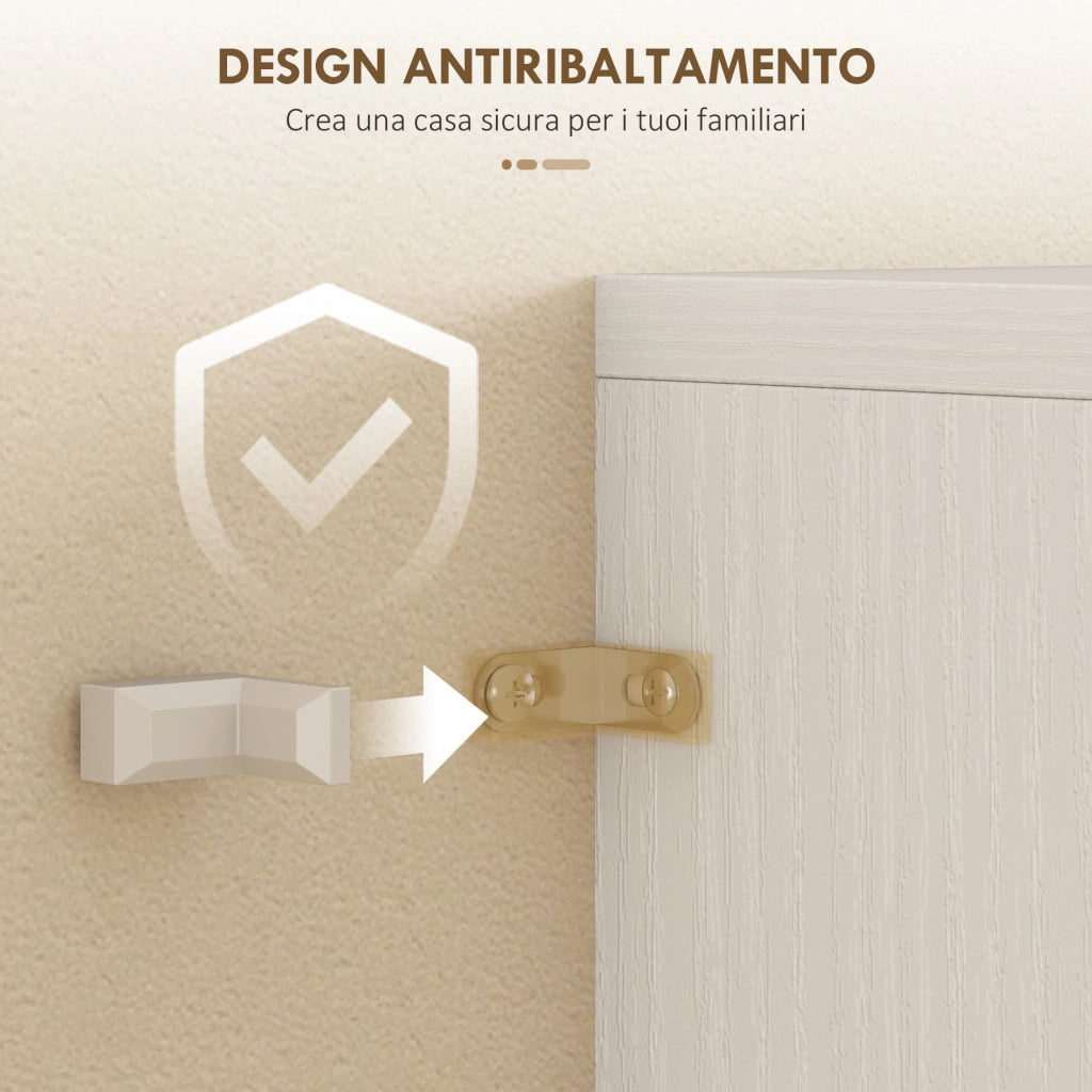 Credenza Cucina con Ante in Vetro e Cassetti ¨C Minimal ¨C Bianco 60x35x180 cm