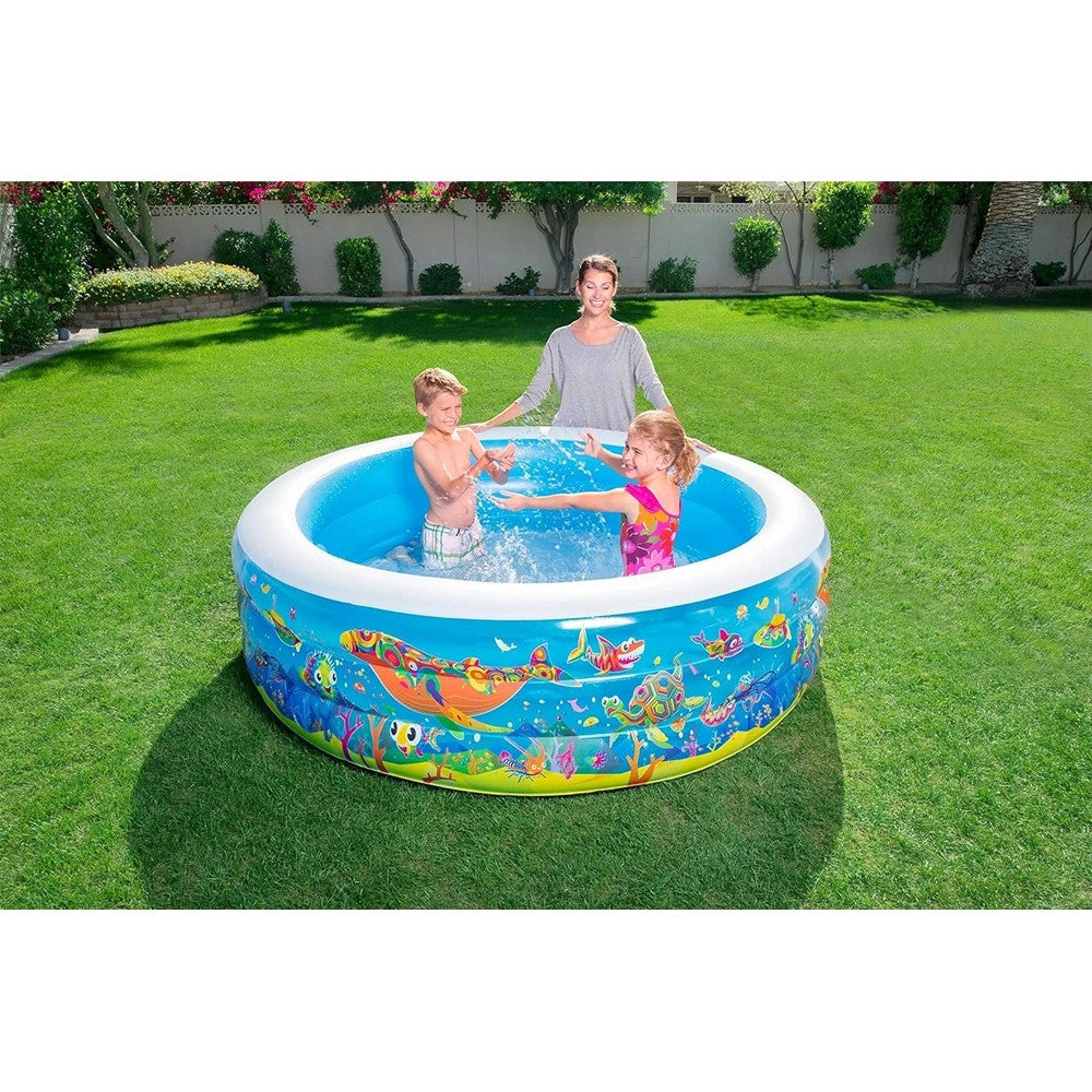 Trade Shop - Piscina Rotonda Gonfiabile Per Bambini 196x53 Cm A 3 Anelli Fantasia Pesci 016133 -