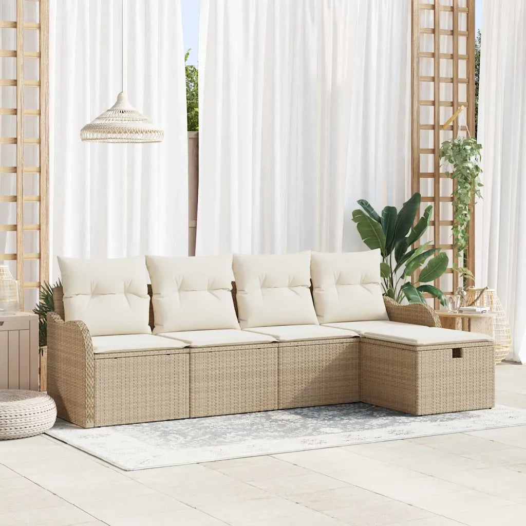 Set Divano da Giardino con cuscino 5 pcs Beige Poly Rattan 3360292