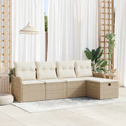 Set Divano da Giardino con cuscino 5 pcs Beige Poly Rattan 3360292