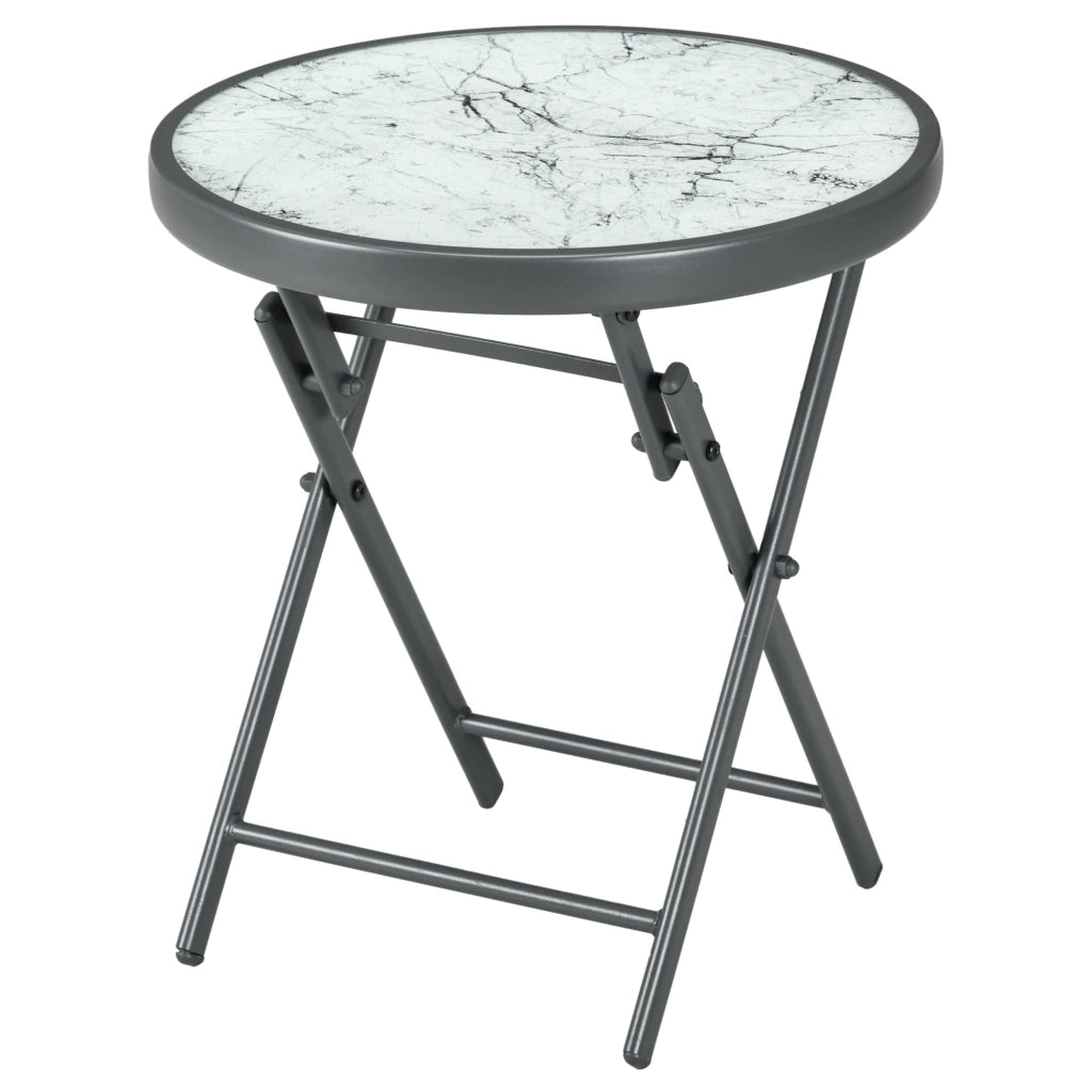 Tavolino da caff¨¨ pieghevole ¨C Xylo ¨C piano effetto marmo vetro temperato rotondo ?45x50cm bianco