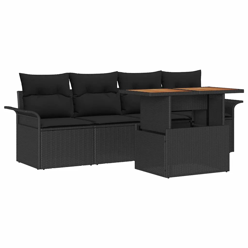 Set Divano da Giardino con archiviazione 5 pcs Nero Poly Rattan 3358004