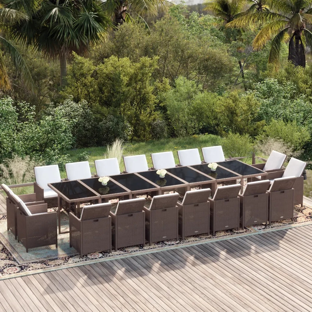 Set da Pranzo per Giardino 19 pz con Cuscini Polyrattan Marrone 3095648