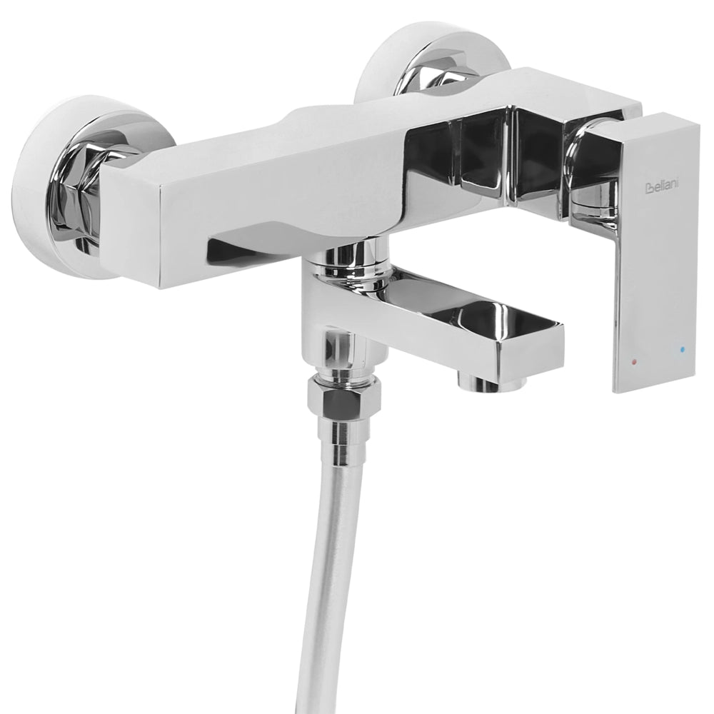 Set di miscelatori da bagno a parete in ottone con bocca singola e soffione doccia Kit argento
