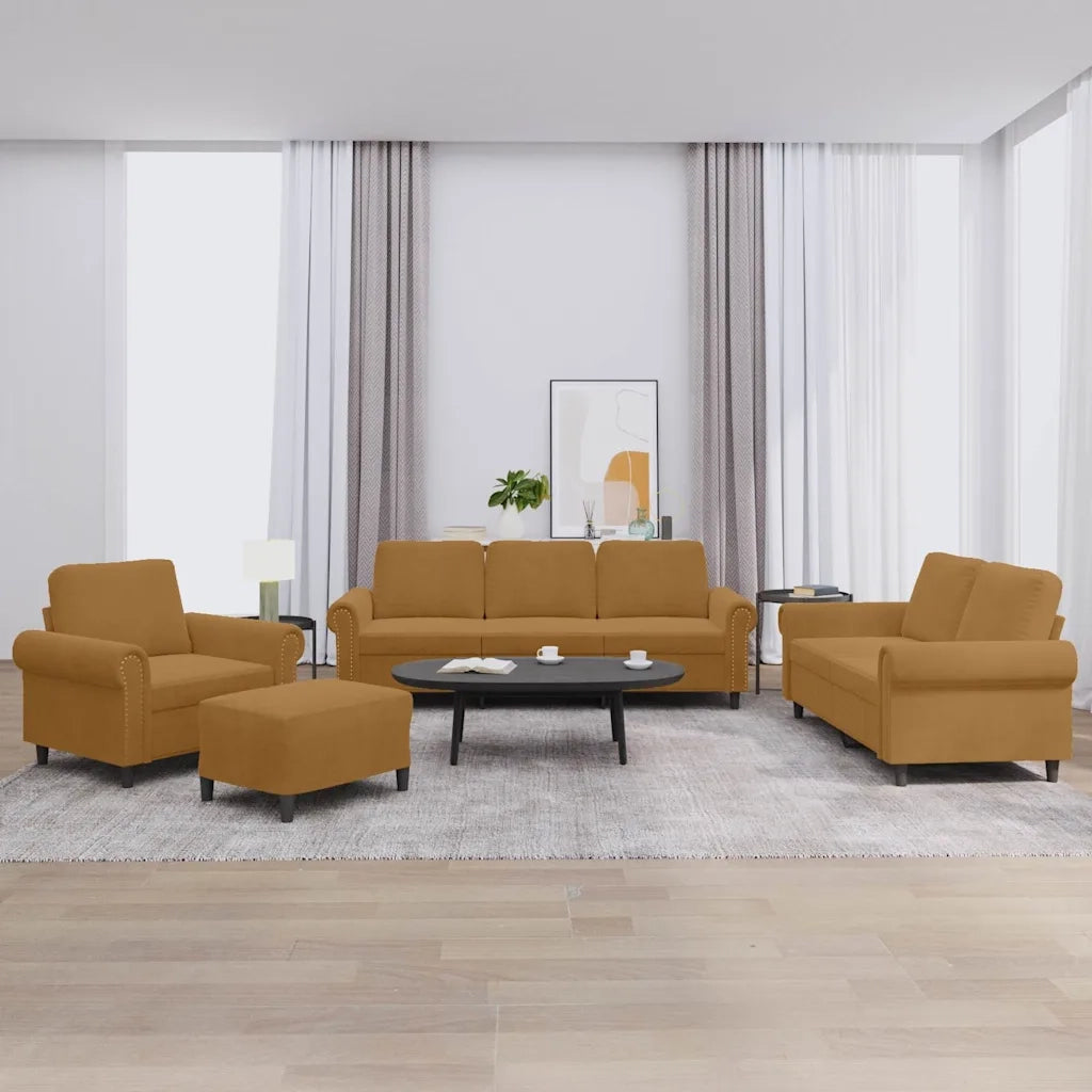 Set di Divani 4 pz con Cuscini Marrone in Velluto