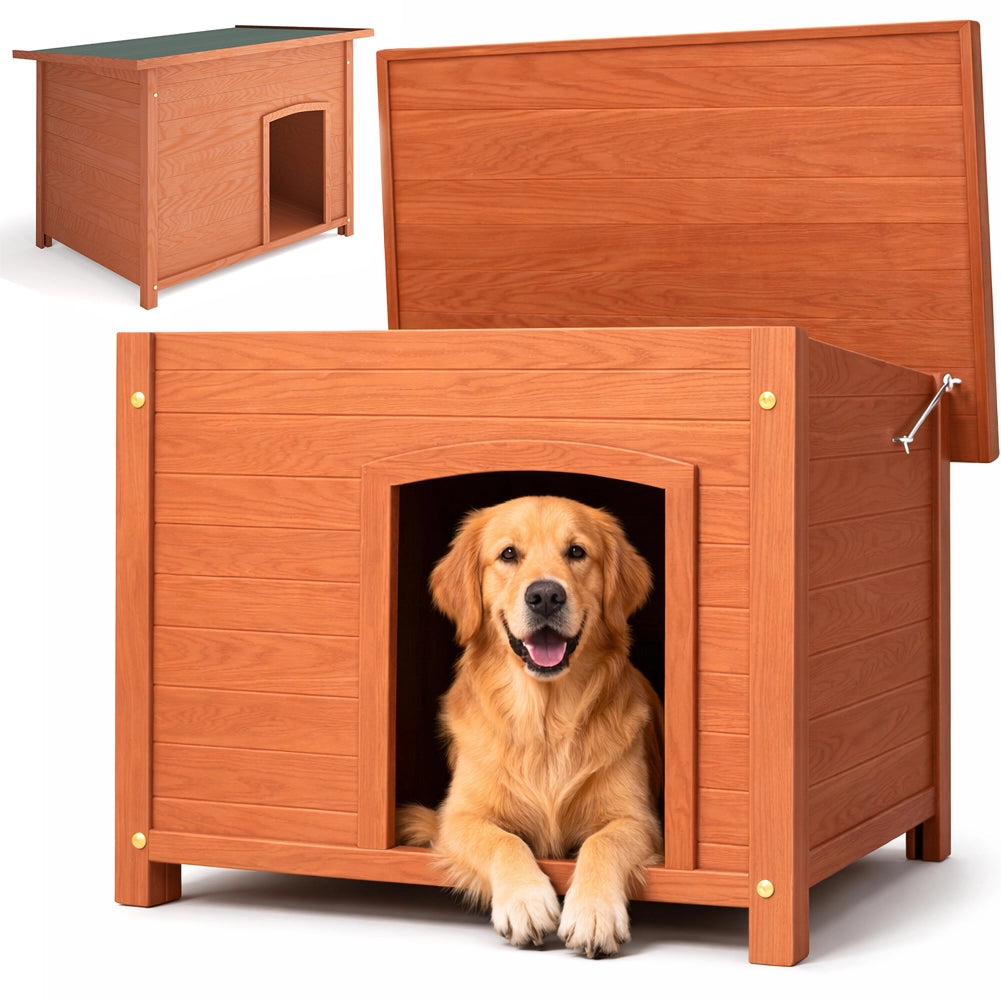 Cuccia per Cani Grande per Esterno 116x79x81 cm con Tetto Apribile in Legno di Cipresso