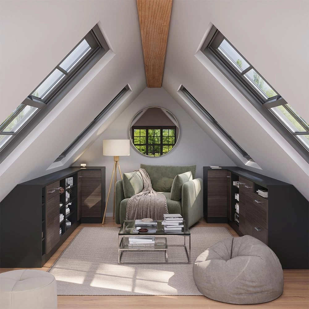 Mobile sottotetto Rion, Grigio nobile, 60 x 81.6 cm con 2 cassetti, carcassa 60 cm profondità, adatto per il salvaspazio sotto tetti spioventi