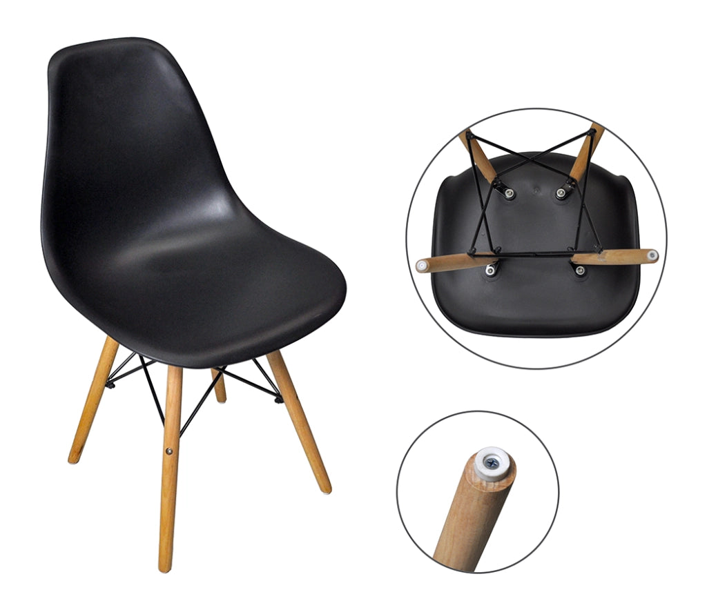 Sedia in plastica nera con gamba, piede in legno (2 pz) - SD10NOPL