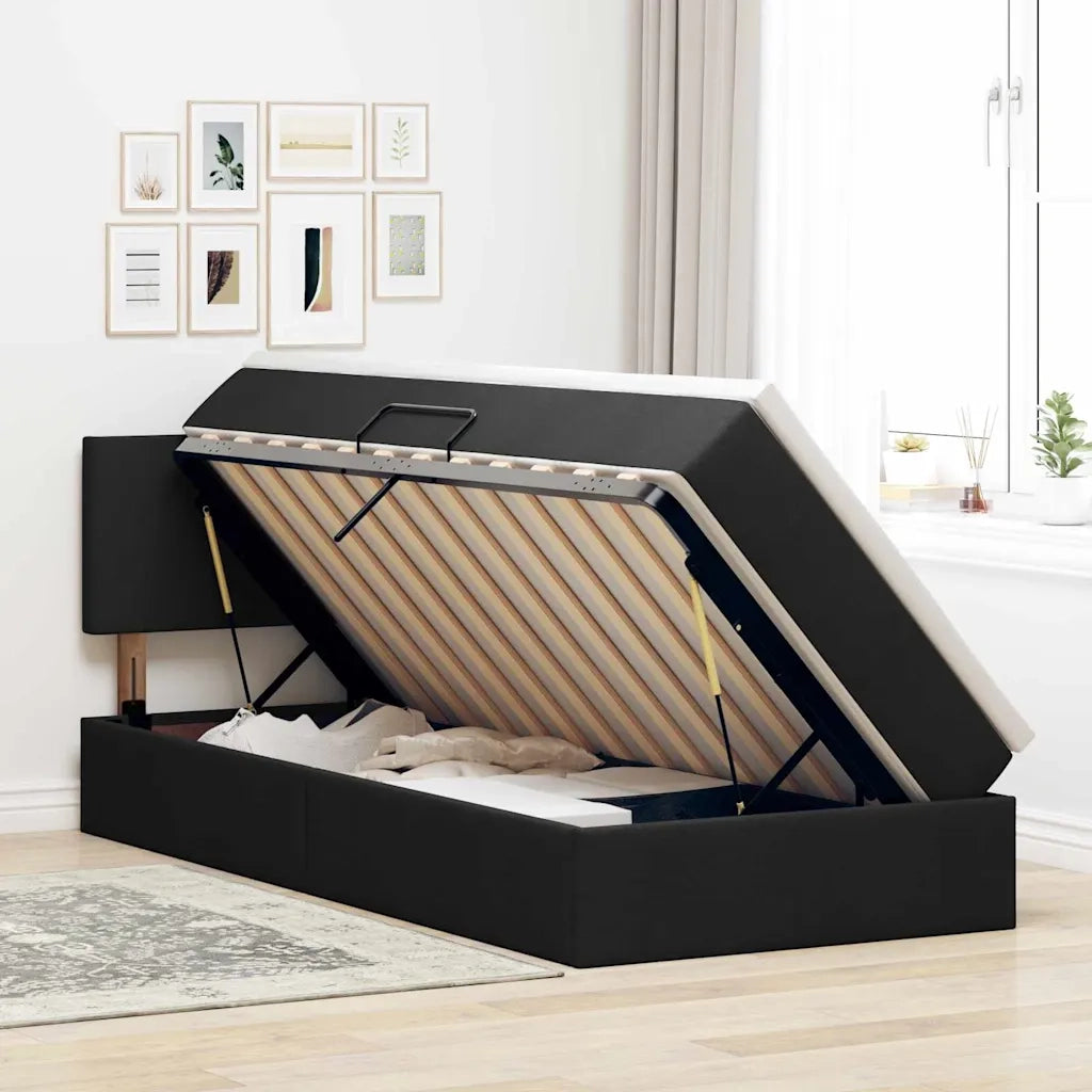 Letto con contenitore e materasso Nero 100 x 200 cm