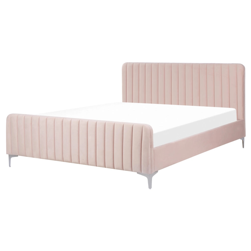 Letto in velluto rosa pastello UE Matrimoniale 160 x 200 cm Testiera Imbottita con Gambe in metallo Design moderno