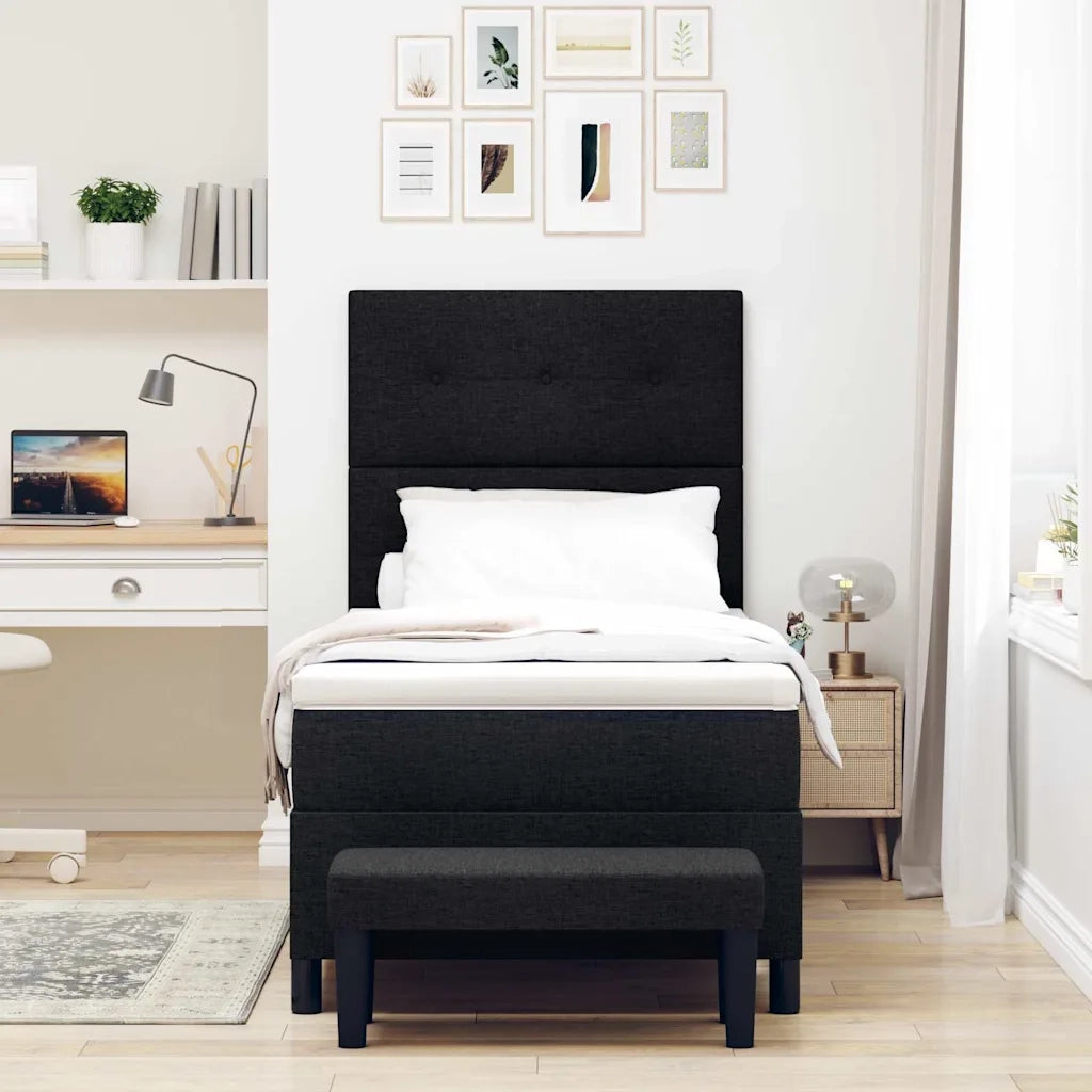 Letto a molle con materasso Nero 90 x 200 cm Tessuto