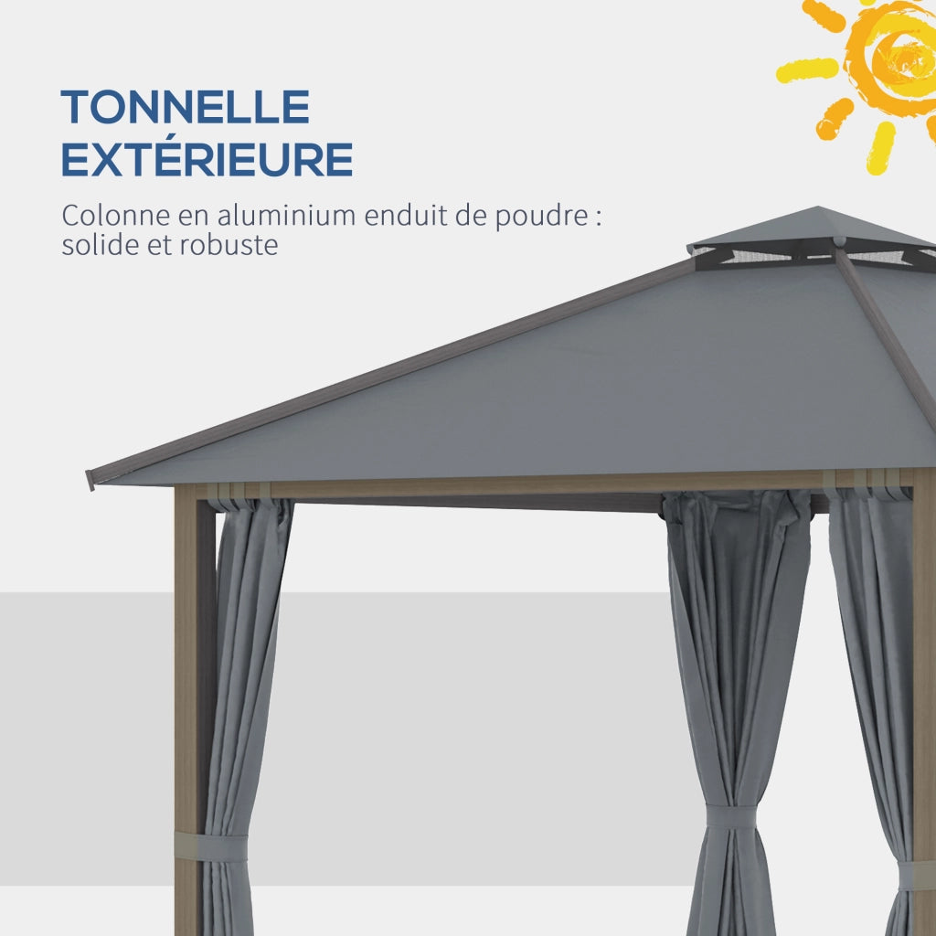 Gazebo da giardino 3x3m con 4 pareti laterali doppio tetto protezione solare ¨C Xylo ¨C Grigio