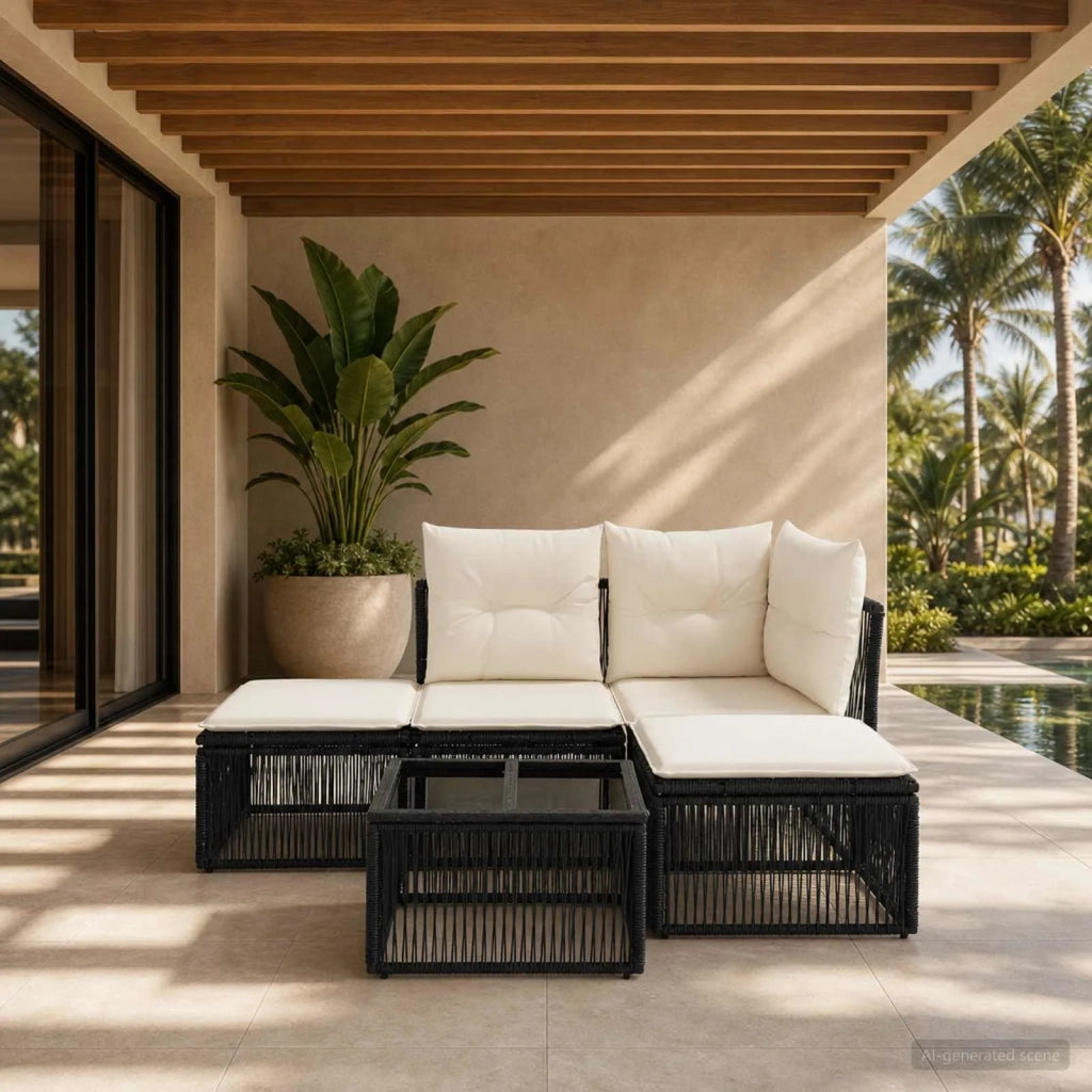 Set Divano da Giardino 5 pz Nero polyrattan 3434182