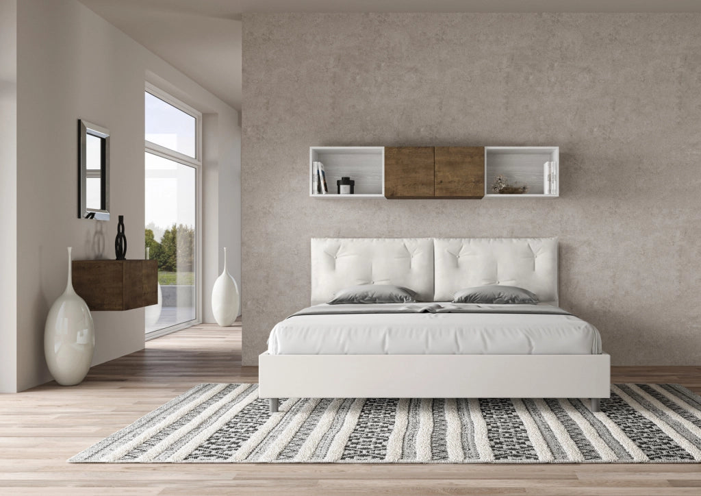 BS COM Letto matrimoniale king size senza rete imbottito 200x210 similpelle bianco