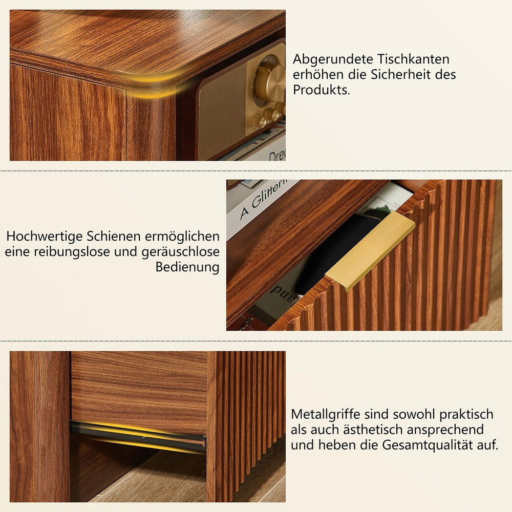 Comodino con Cassetto Aperto e Maniglie Dorate ¨C MINIMAL ¨C Effetto Noce