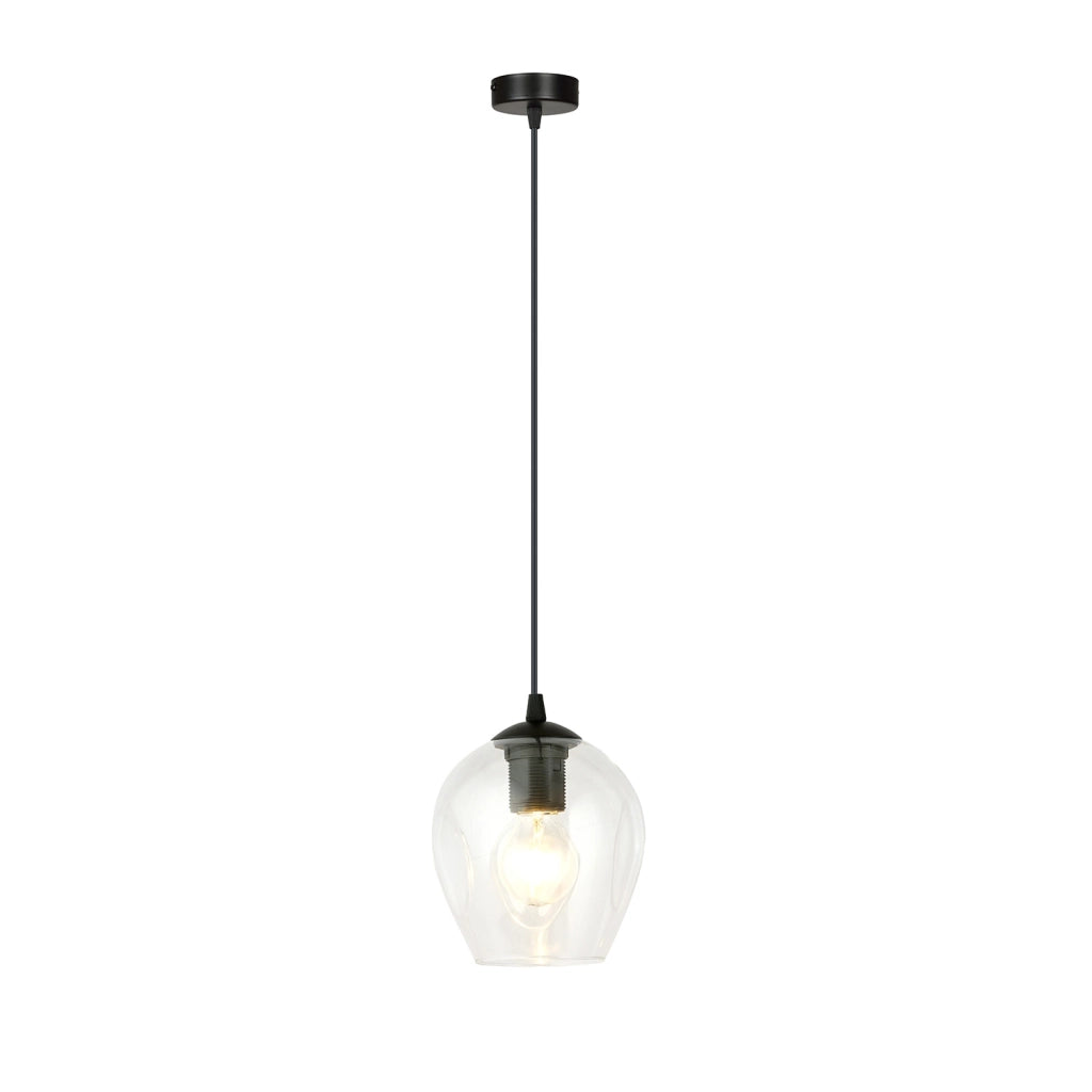 Sospensione 1 Luce Fuxi In Acciaio Nero E Vetro Trasparente