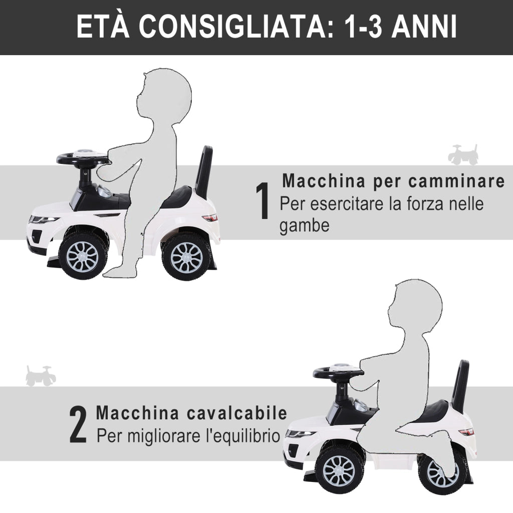 Macchina Cavalcabile per Bambini ¨C Minimal ¨C Bianco con Vano Contenitore