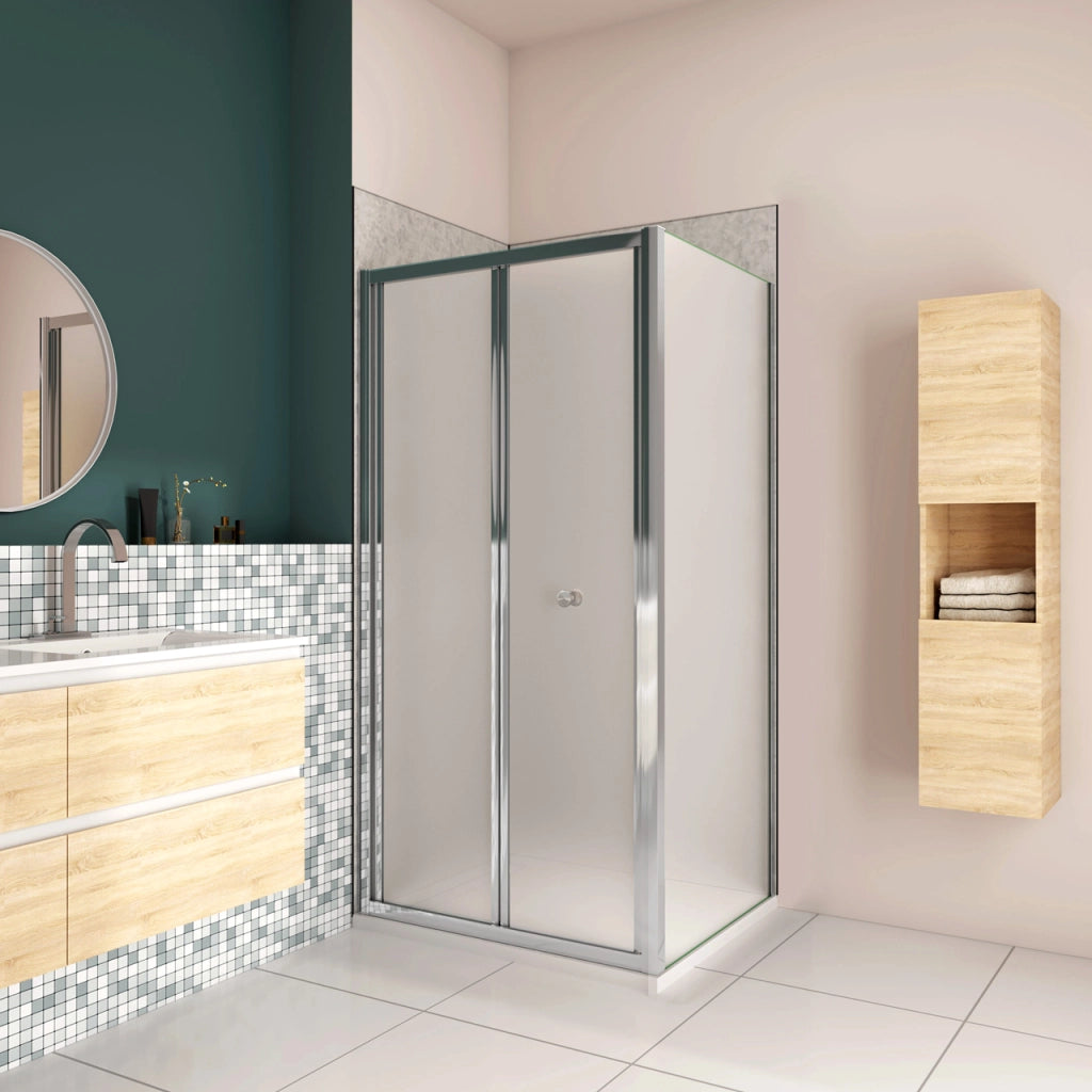 185cm Box Doccia Angolare Porta a Soffietto con Parete Fissa 70x70cm in Vetro Temperato Satinato Opaco 5 mm Profilo Cromato Lucido