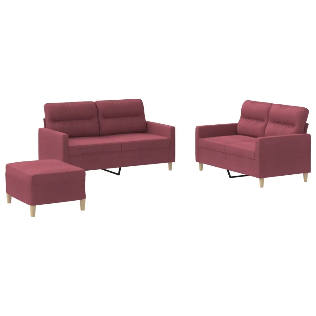Set di Divani 3 pz con Cuscini Rosso Vino in Tessuto 3201582