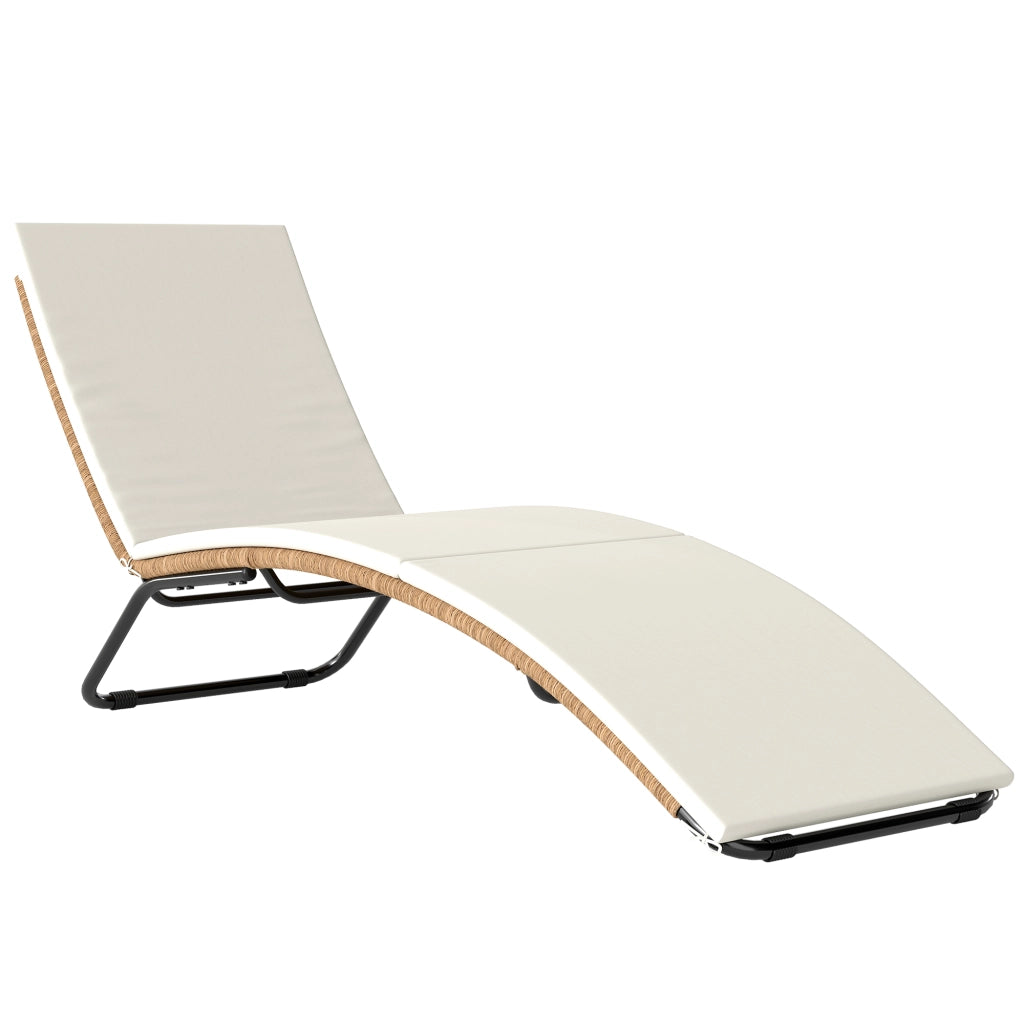 Lettino da giardino ¨C zephmum ¨C Resina intrecciata, struttura in acciaio, cuscino crema