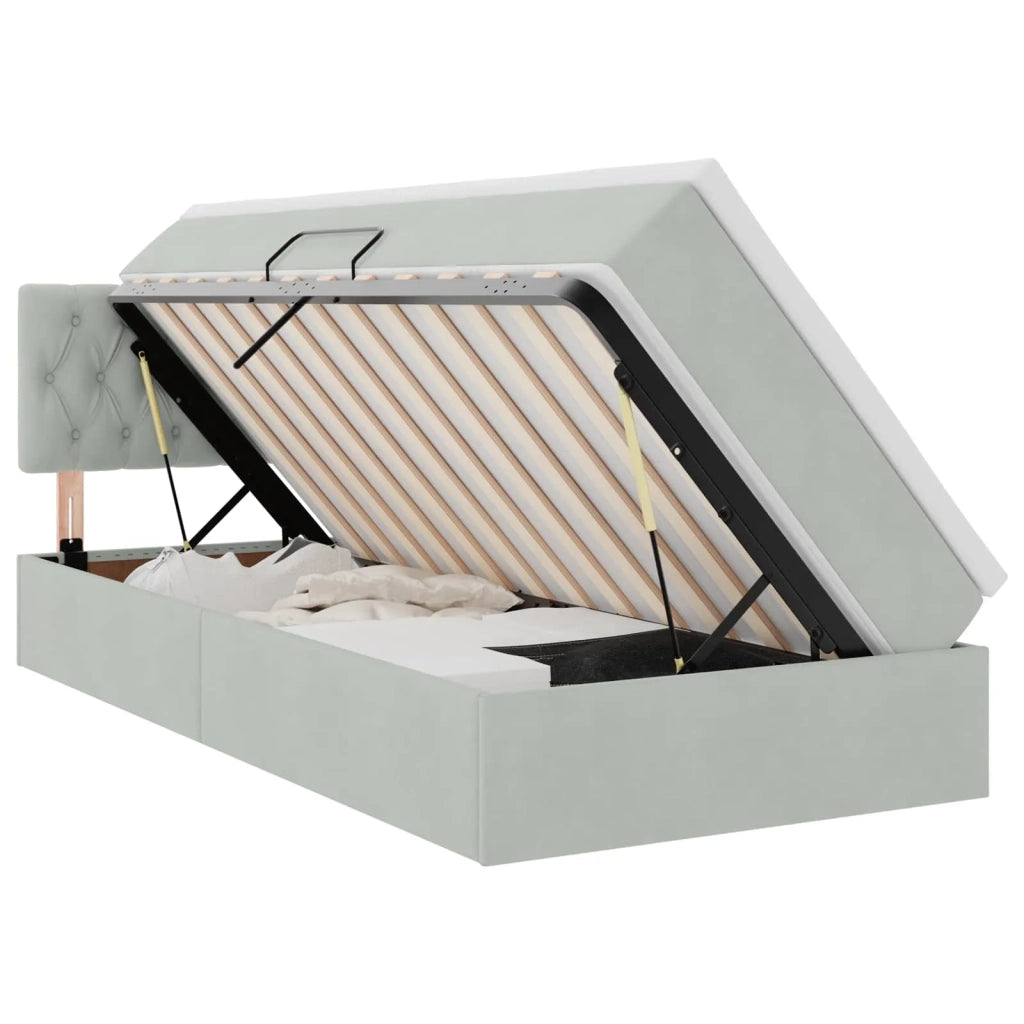 Letto con contenitore e LED Grigio chiaro 90 x 190 cm Velluto 3371421