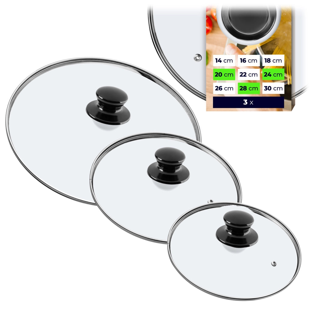 Set di coperchi in vetro KADAX resistenti al calore per pentole e padelle da 20/24/28 cm.