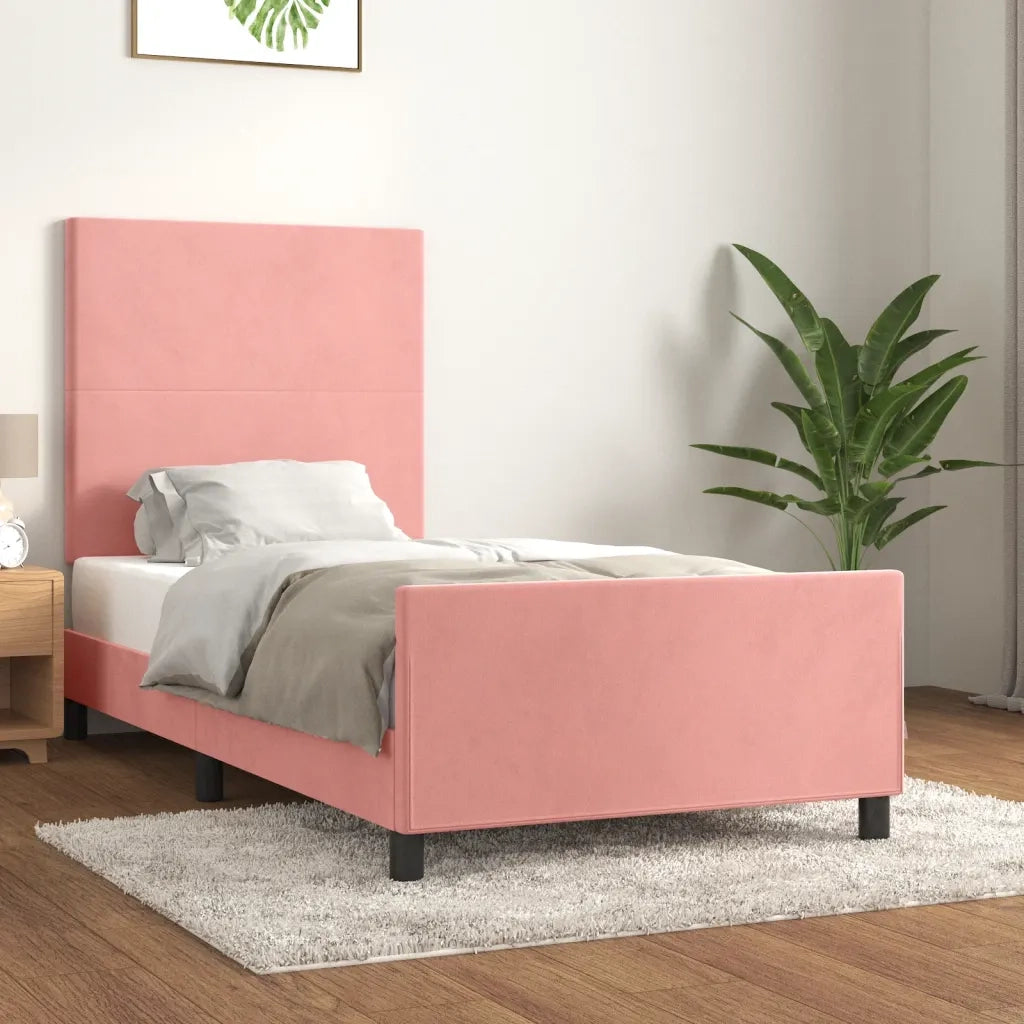 Giroletto con Testiera-Letto con Testiera Rosa 90x200 cm in Velluto 212120