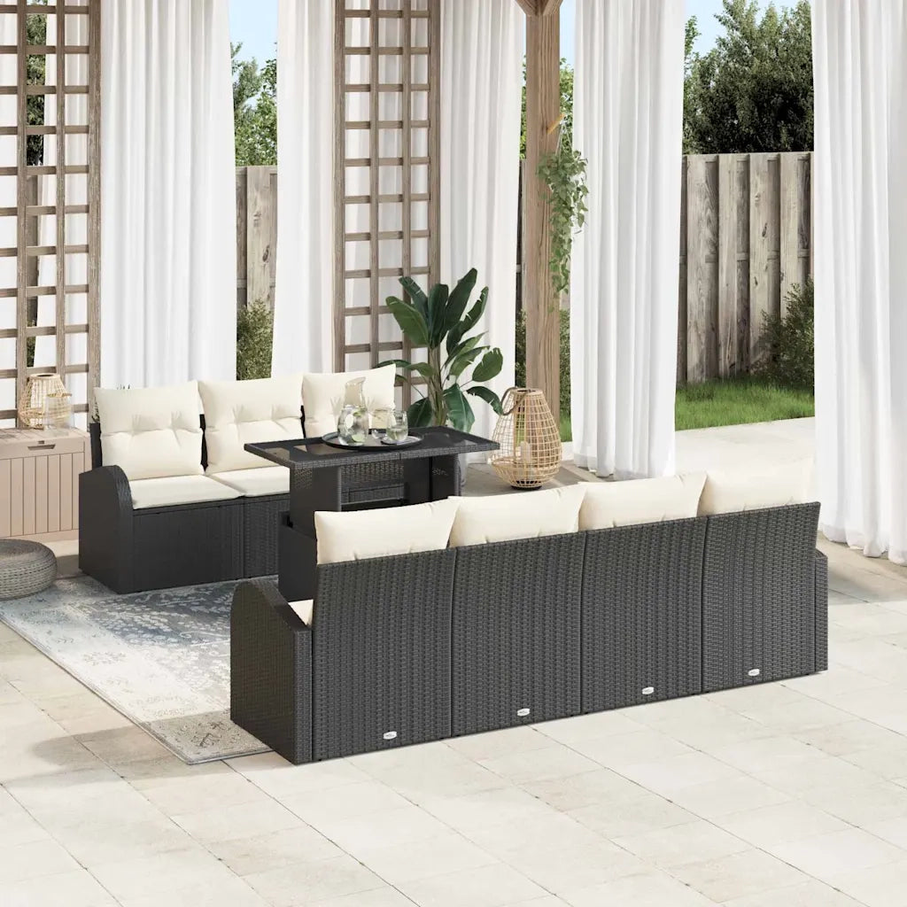 Set Divano da Giardino con cuscino 8 pcs Nero Poly Rattan