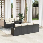 Set Divano da Giardino con cuscino 8 pcs Nero Poly Rattan
