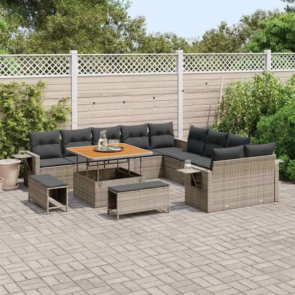 Set Divano da Giardino con cuscino 13 pcs Grigio polyrattan