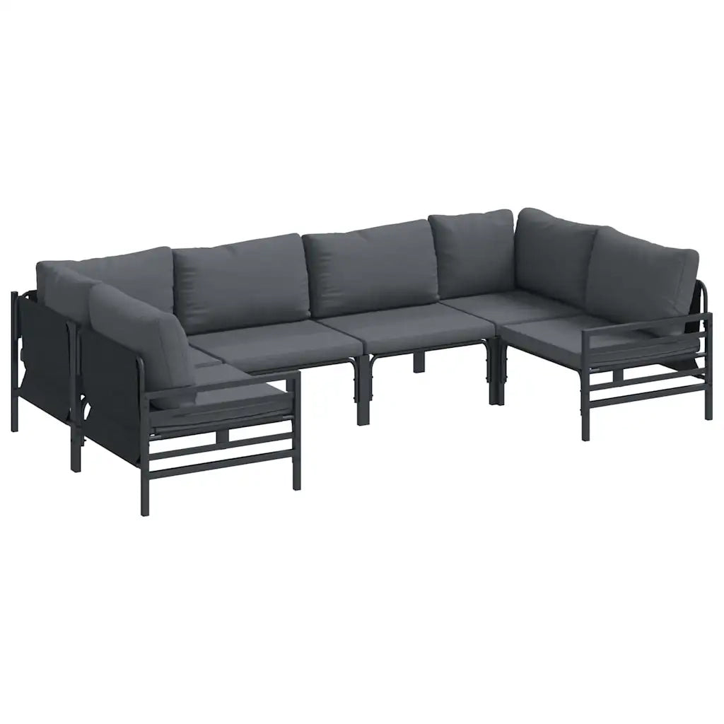 Set Divano da Giardino con cuscino 6 pcs Nero Acciaio