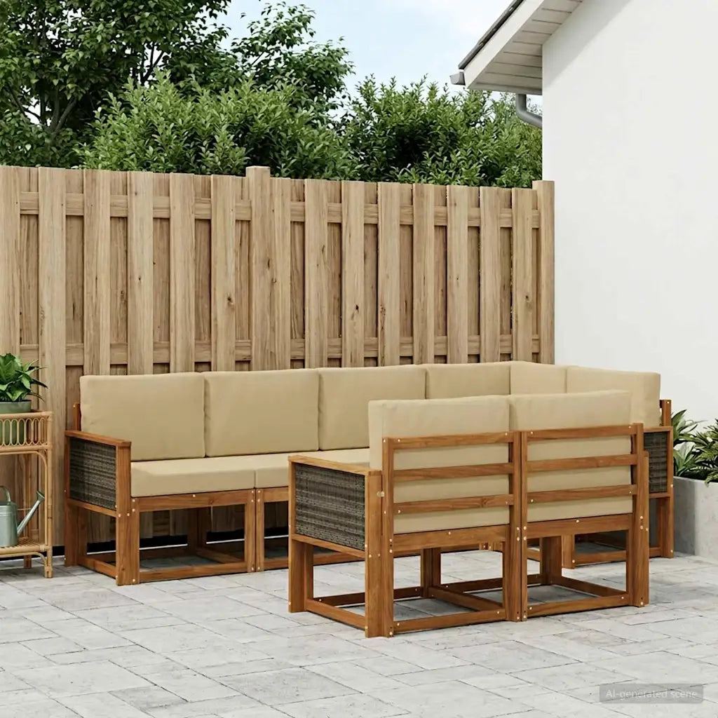 Set di divani da esterno 7 pcs Naturale e Beige Poliestere 3385289