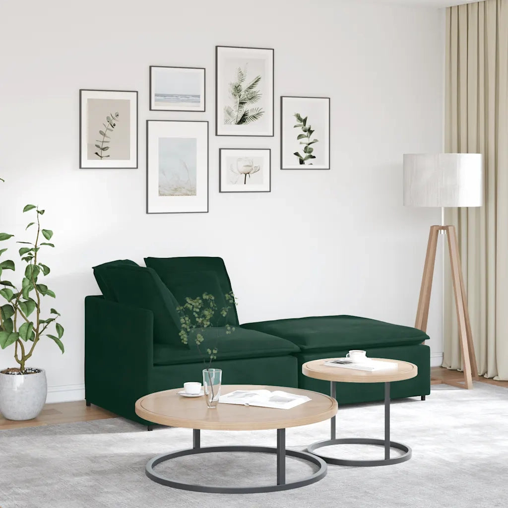 Divano Modulare con Poggiapiedi e Cuscini Velluto Verde Scuro 3321221