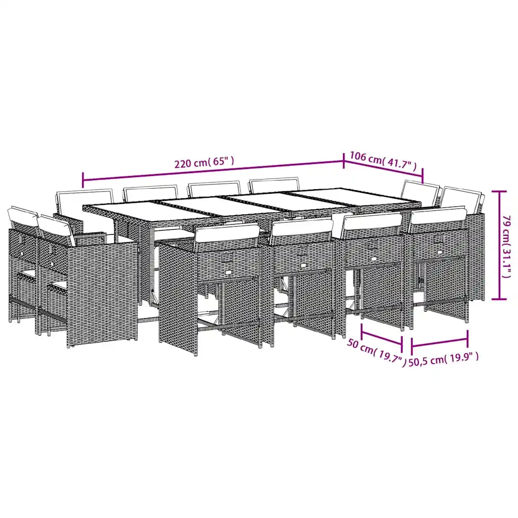 Set da Pranzo da Giardino 13pz con Cuscini Marrone Polyrattan 3211221