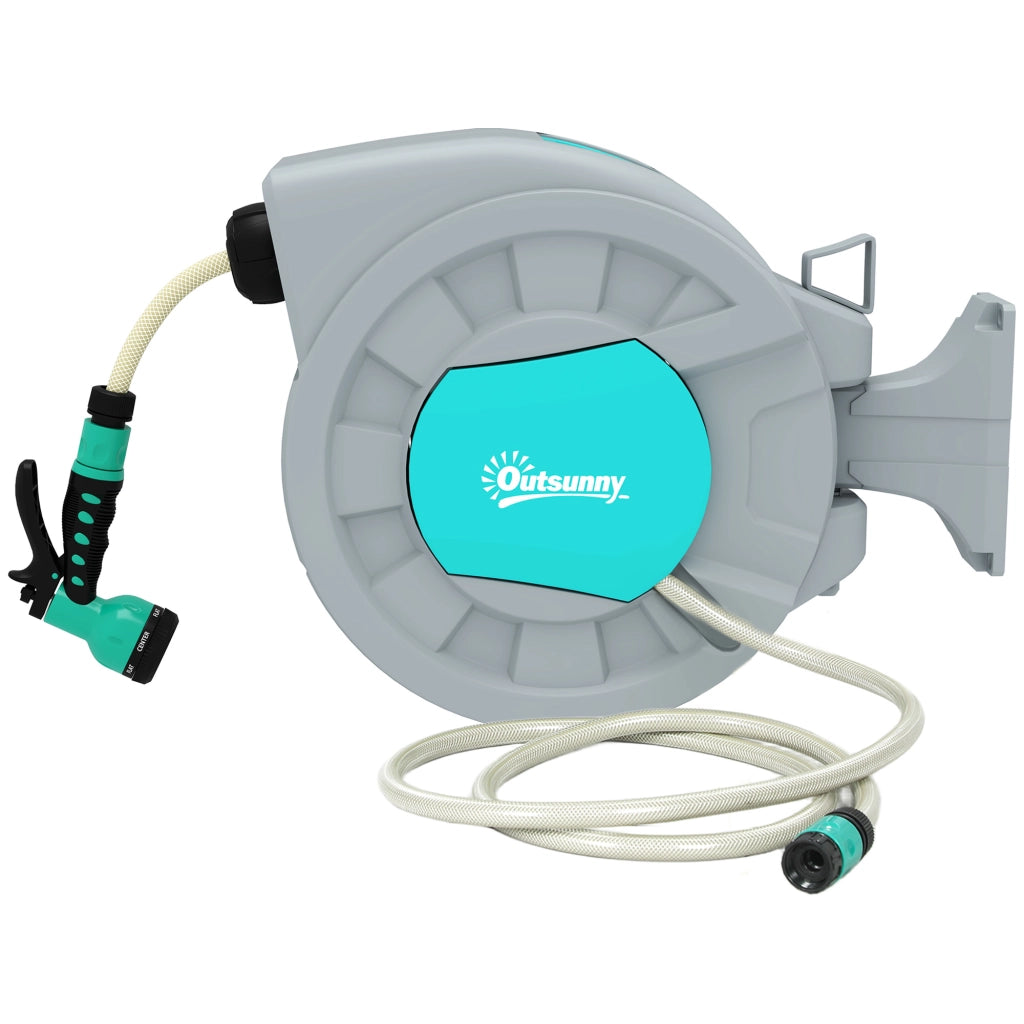 Avvolgitubo Automatico a Parete e Portatile Lunghezza 25+2 m, Sistema di Blocco e 7 Getti, Grigio
