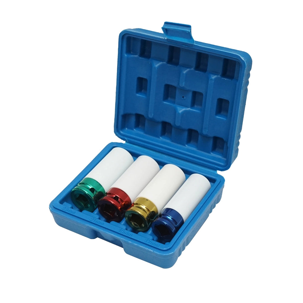 Set di chiavi a percussione per bulloni ruota con protezione del cerchione 17 mm, 19 mm, 21 mm, 22 mm, quadrate da 1/2 pollice Breckner Germany