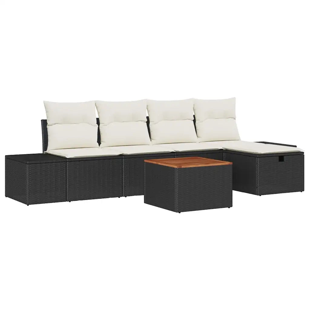 Set Divano da Giardino con cuscino 6 pcs Nero Poly Rattan