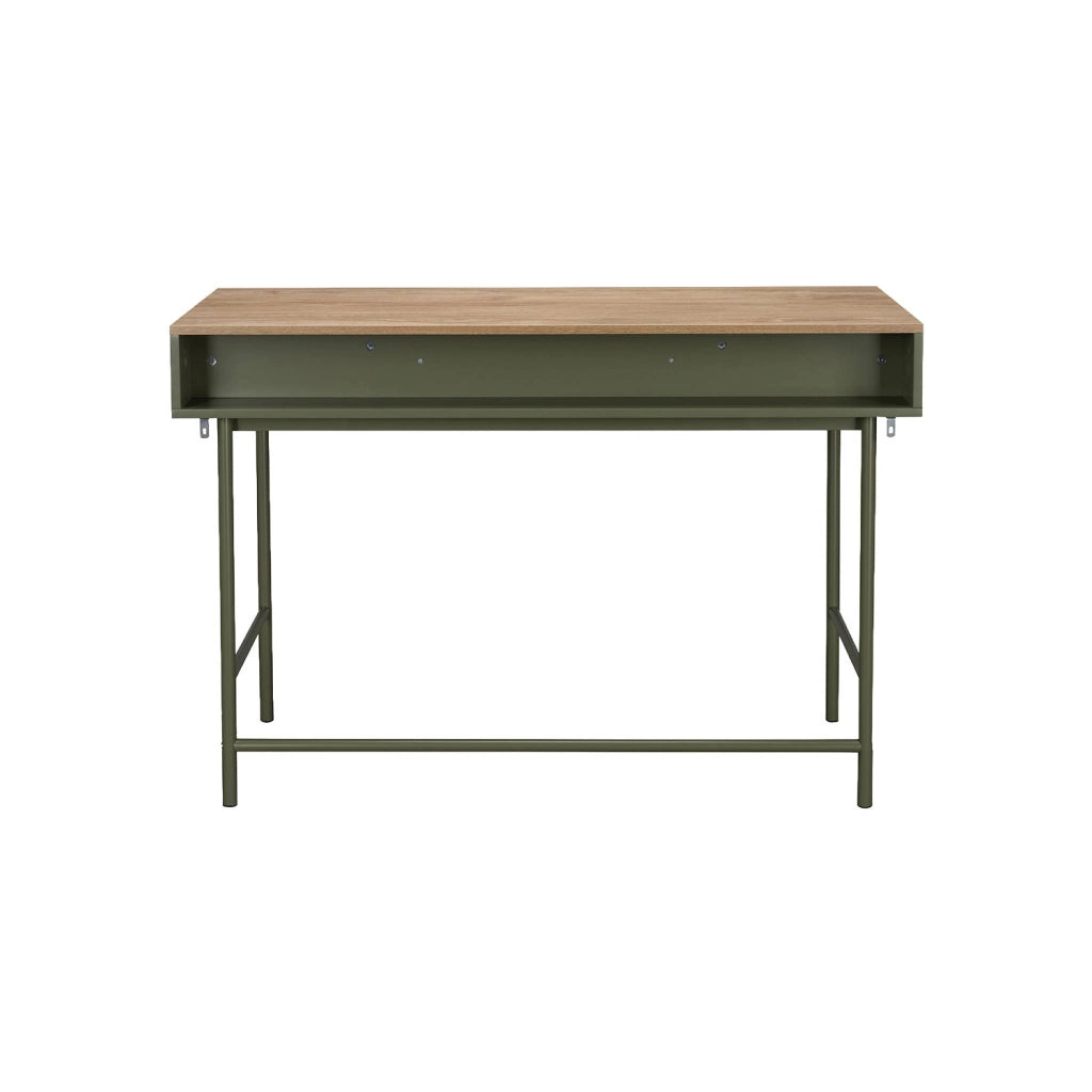Scrivania decorativa in legno e ferro con 2 cassetti e 1 scomparto,