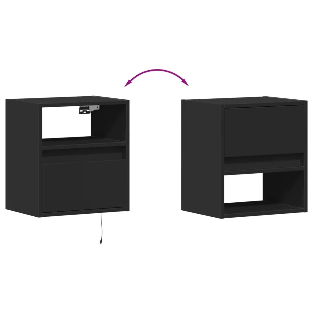 Comodini a Parete con Luci LED 2 pz Neri 3307978