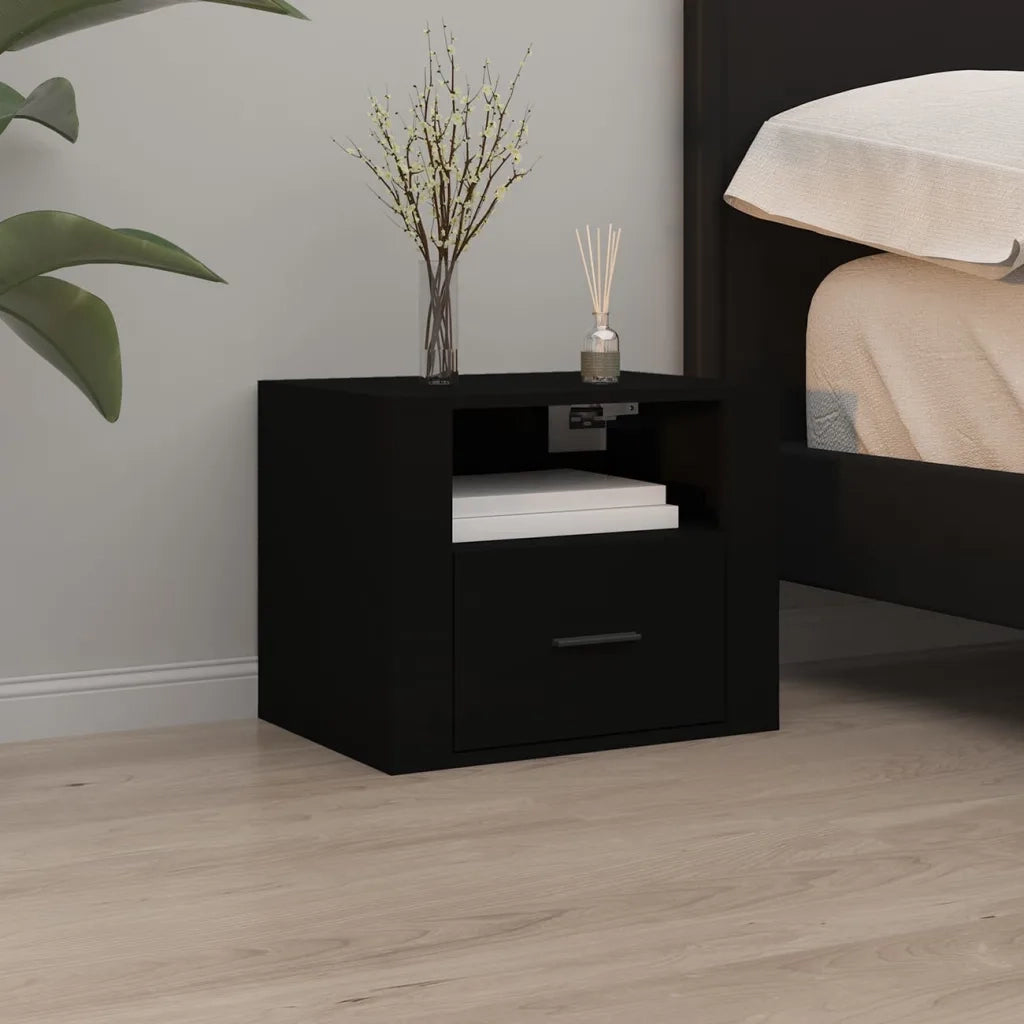 Comodino | Armadio da Notte | Mobiletto da notte a Muro Nero 50x36x40 cm