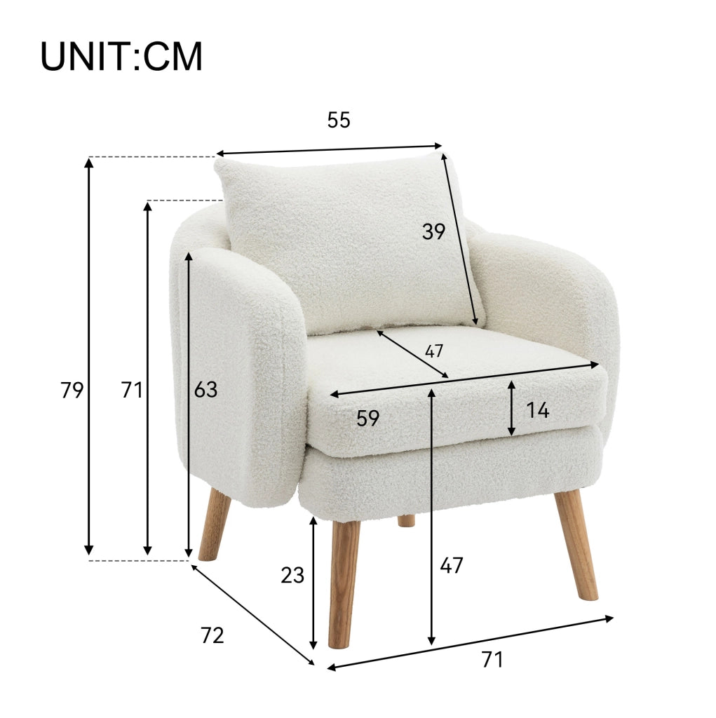 Poltrona singola in tessuto teddy con cuscino; 71x72x71 cm; bianco