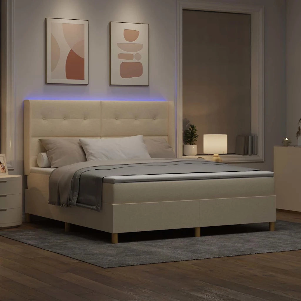 Letto a molle con strisce LED Crema 180 x 200 cm Tessuto 3343712
