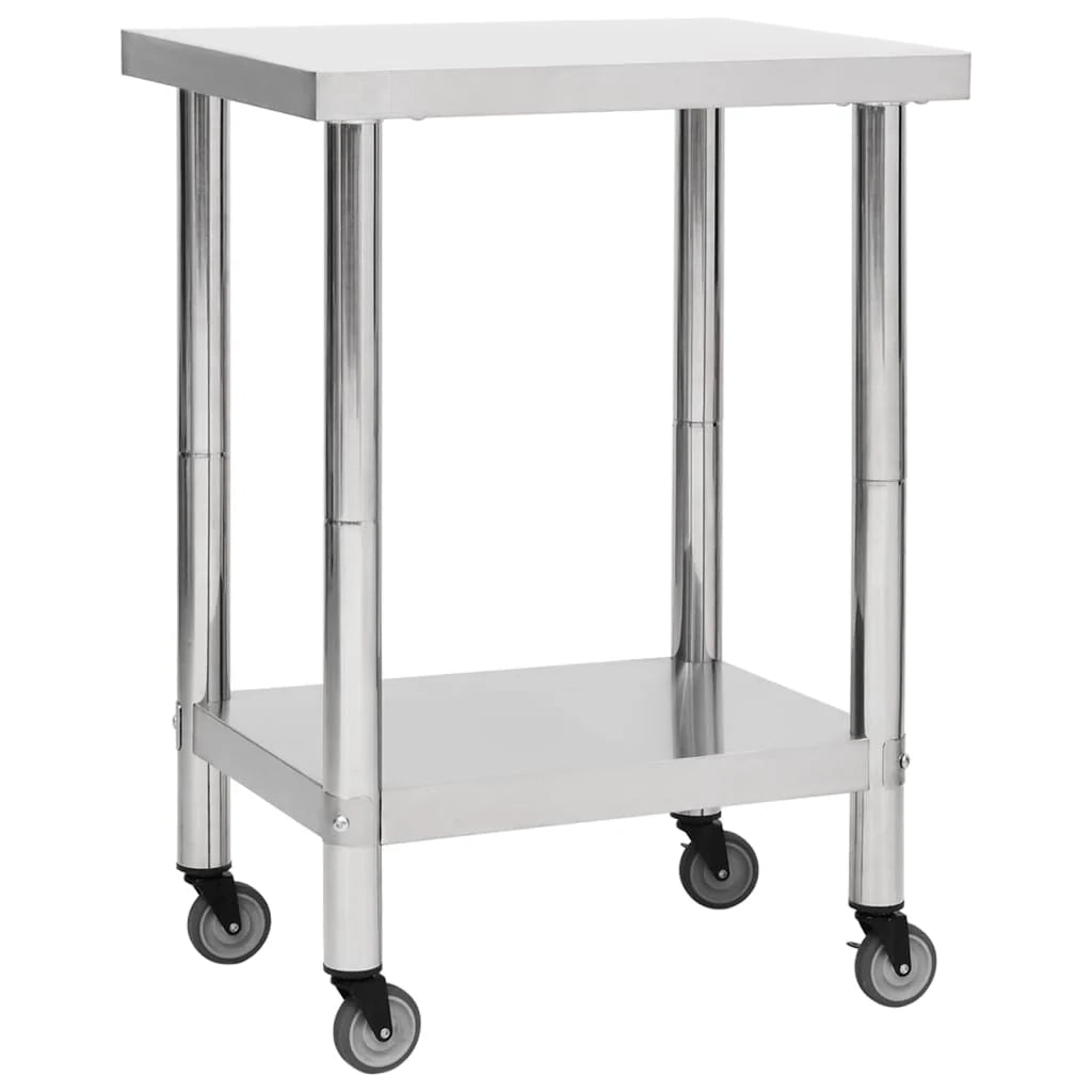 Tavolo da lavoro professionale da cucina con ruote 60 x 45 x 85 cm acciaio inox 02_0045415