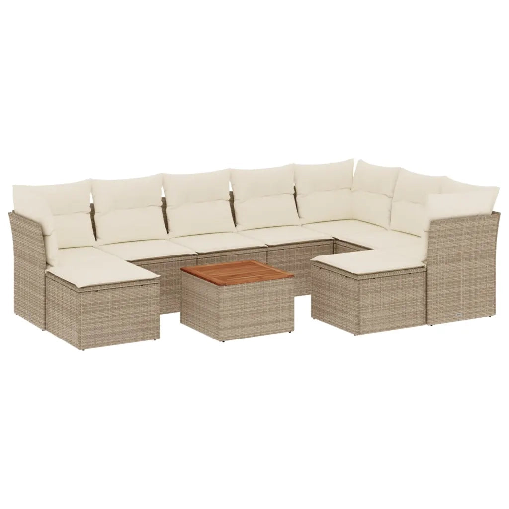 Set Divano da Giardino 10 pz con Cuscini Beige in Polyrattan 3223965