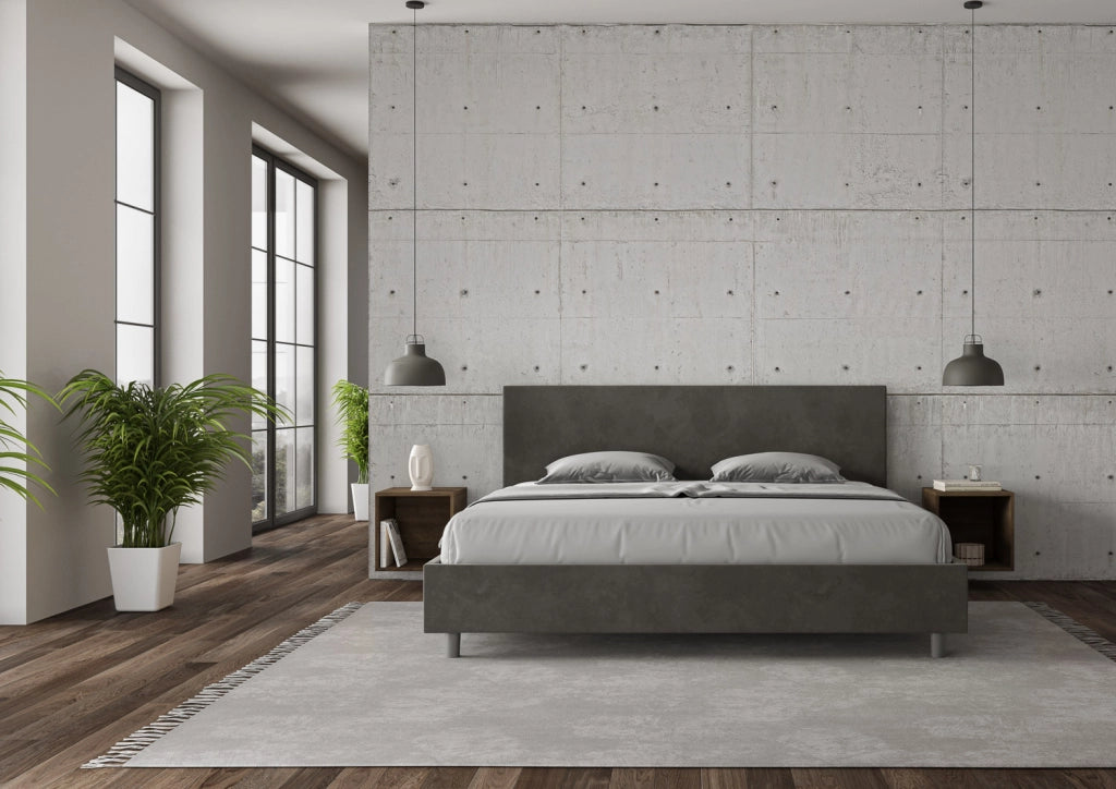 BS COM Letto con rete imbottito 180x210 microfibra grigio