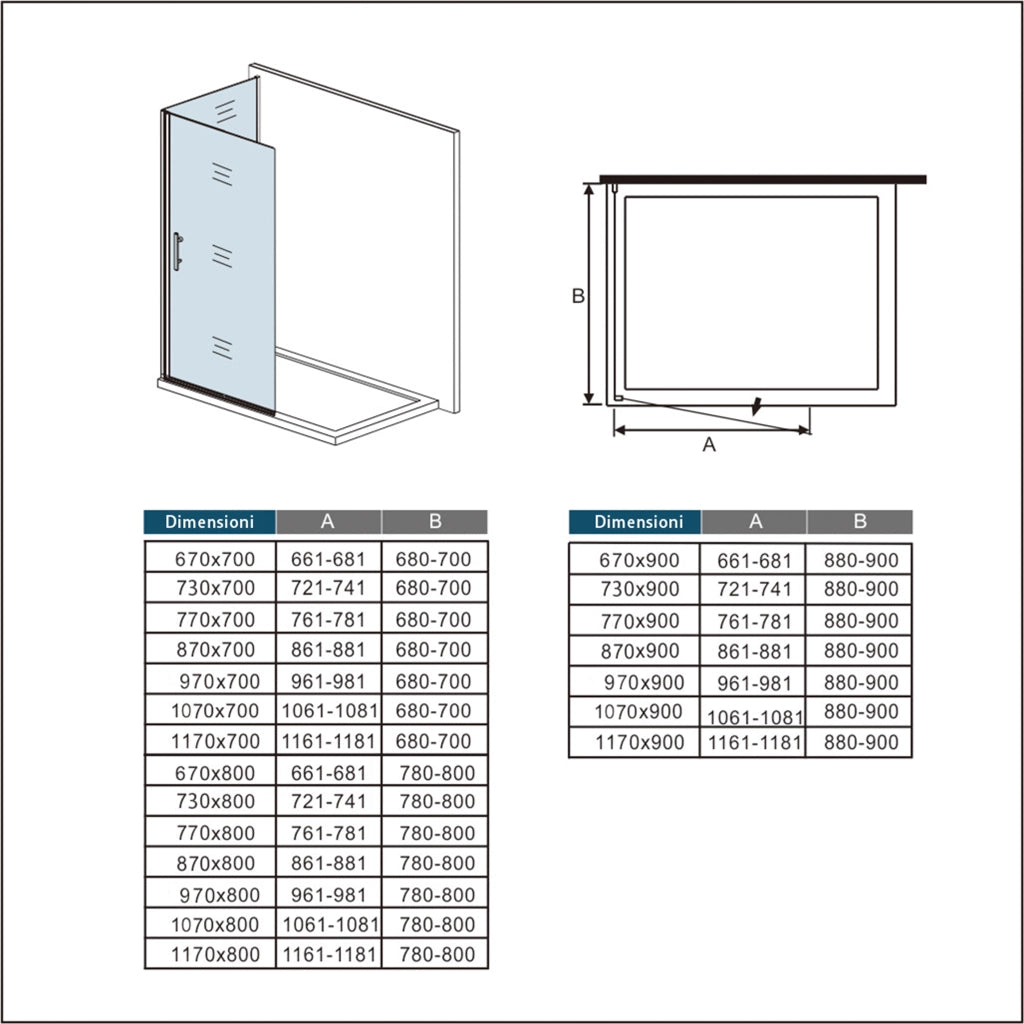 185 cm Box Doccia Walk In Parete Fissa 80 cm + Porta Battente 73 cm Vetro da 6 mm Temperato Anticalcare Barra Stabilizzatrice 45 cm Cromo Lucido