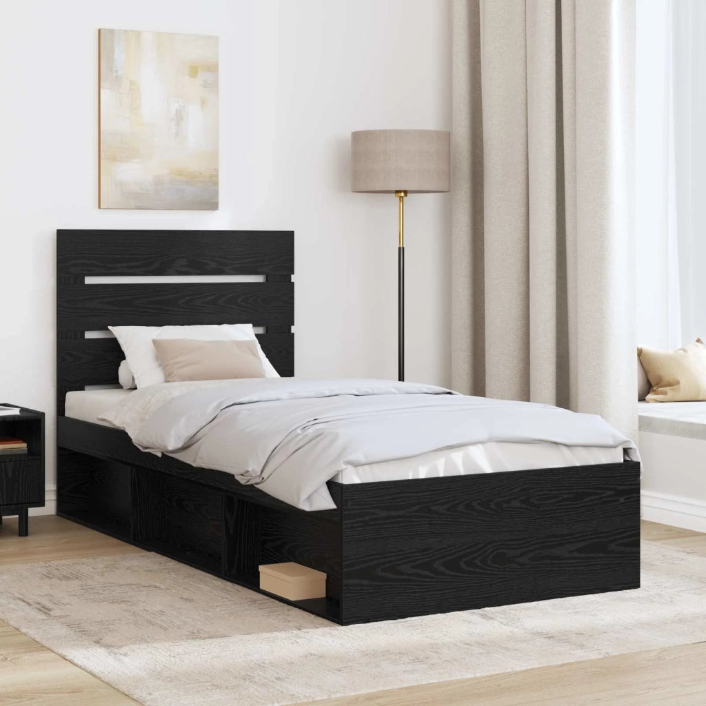 Letto singolo | Letto per adulti | Struttura del letto Nero 100 x 200 cm Pino massello