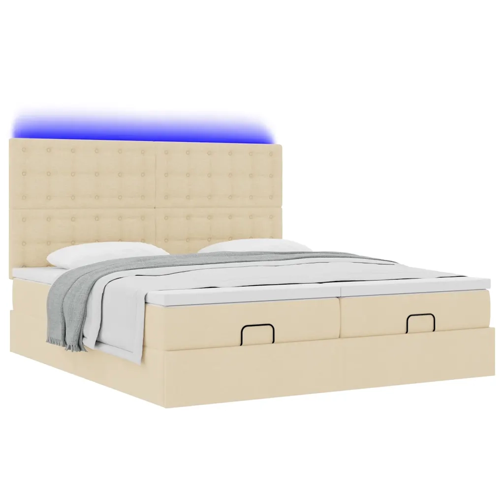 Struttura Letto Pouf con Materassi Crema 180x200 cm in Tessuto 3314588