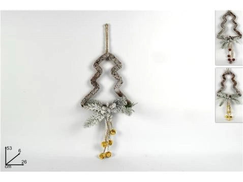 1 Pezzo Decorazione Natale Appendino Albero con Pigne e Campanelle 53 cm