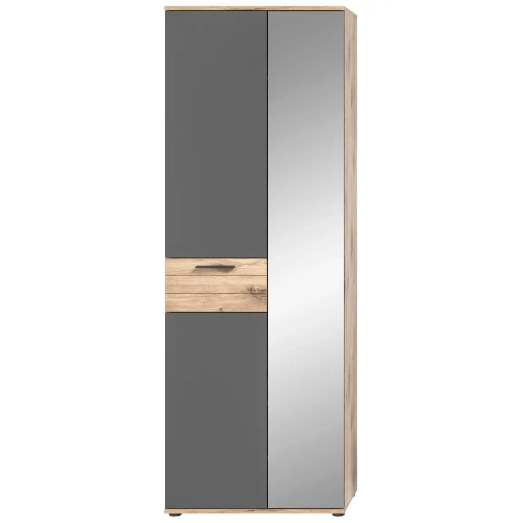 Armadio d'ingresso con specchio e guardaroba – Grigio antracite e rovere chiaro – SELMA